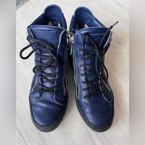 Giuseppe Zanotti Navy Leather Double Zip High Top Sneakers Size 42